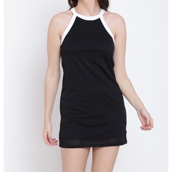 Forever 21 Sleeveless Halter Black Mesh Sheath Dress Size L - Picture 1 of 4